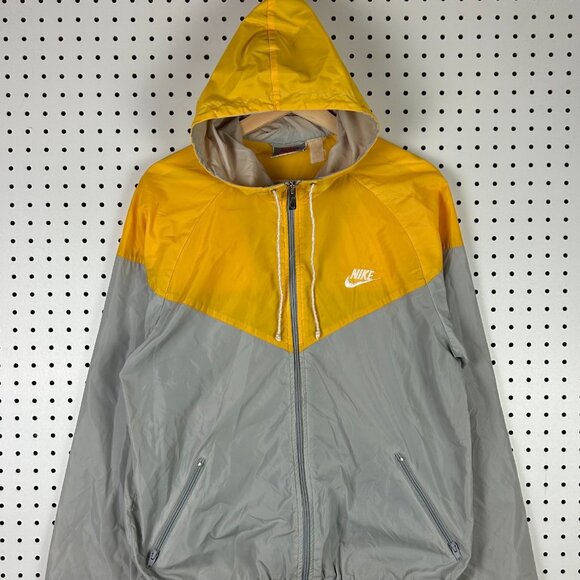 Nike 80s Wind Runner Jacket Large Yellow Gray Full Zip Track Vintage RARE Swoosh - Picture 2 of 7